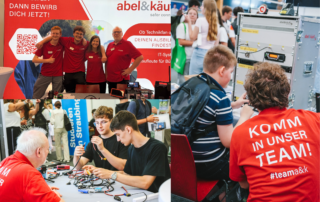 Messestand von abel&käufl auf der vocatium Niederbayern mit Einblicken in die Ausbildung zum IT-Systemelektroniker und Kaufmann für Büromanagement sowie der MINT-Station Funkschrank.