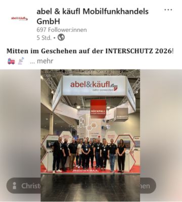 Gruppenfoto des abel&käufl Teams auf der INTERSCHUTZ 2026 in Hannover