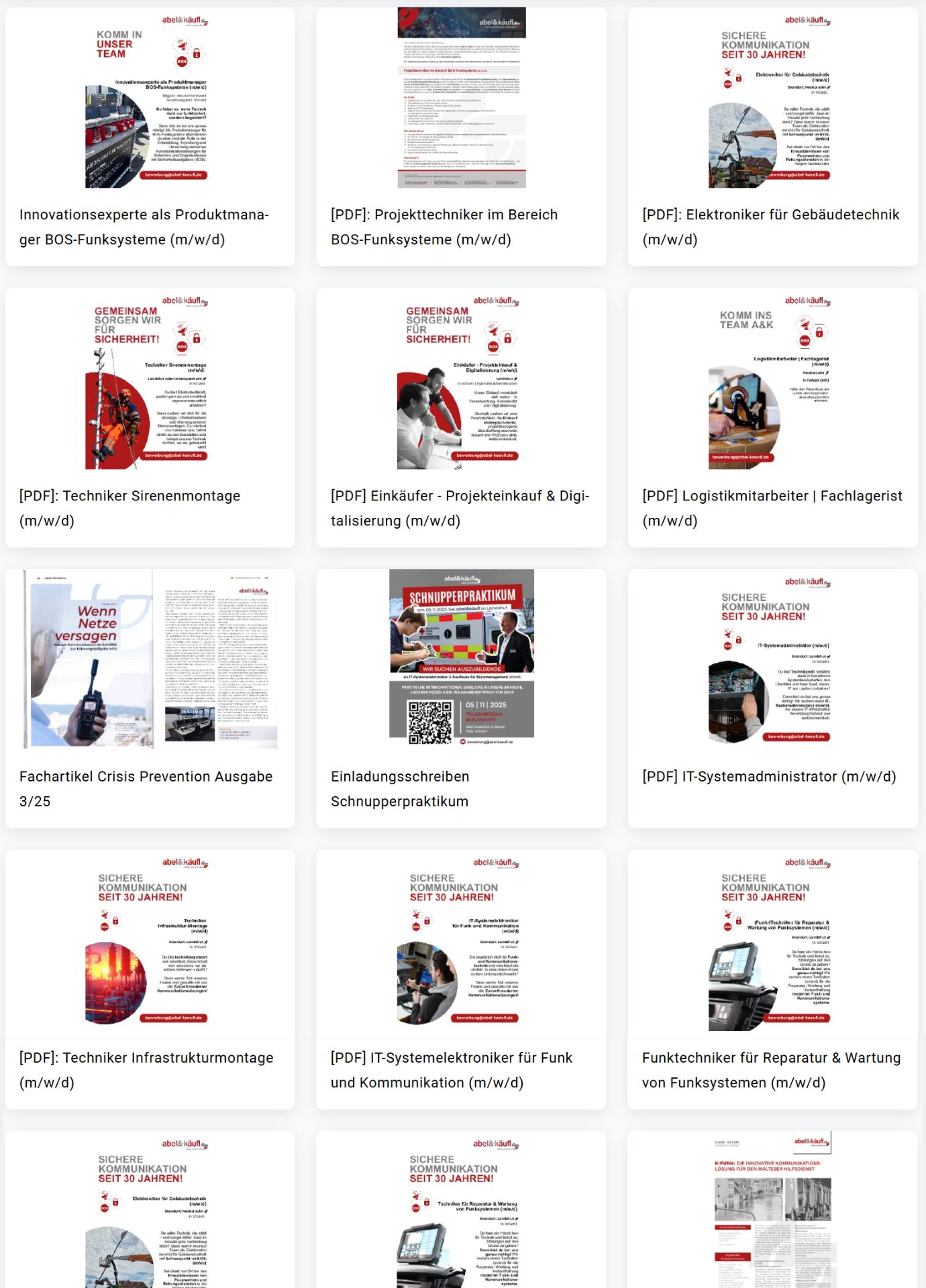 Übersicht verschiedener Presseunterlagen und Unternehmensdokumente von abel&käufl zum Download.