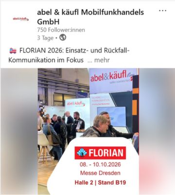 LinkedIn-Beitrag von abel&käufl zur FLORIAN 2026